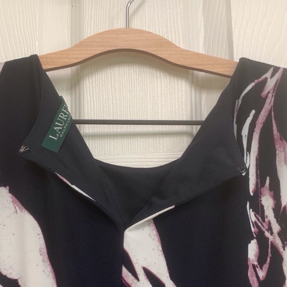 Lauren Ralph Lauren Dress Womens 12 Navy Floral Sleeveless Trapeze Swing Lined - Picture 9 of 10